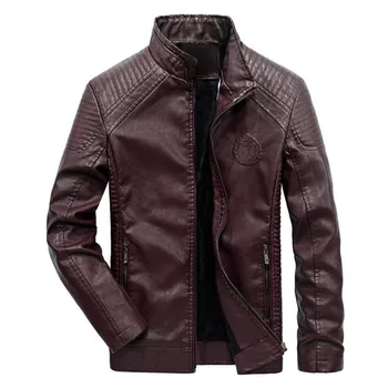 Jaunas ziemas vīriešu ādas jaka, mētelis classic ādas motociklu, ādas jaku atpūtas apģērbu Plus samta Stand apkakli
