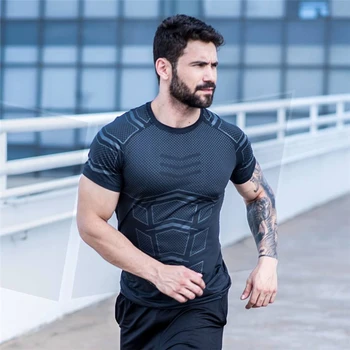 Jaunas ātri žāvēšanas darbojas krekls sporta zeķes futbola krekls vīriešu fitnesa kompresijas T-krekls jogger modes ikdienas krekls