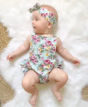 Jaundzimušais Mazulis Baby Girl Apģērbu Ziedu Tērpiem Komplekts Mežģīņu Jumpsuit Romper Bodysuit s