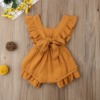 Jaundzimušais Meitene Vasaras Savirmot Kokvilnas Romper Jumpsuit Apģērbs, Apģērbu Sunsuit 0-24M tīrtoņa Krāsu Tērpiem