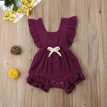 Jaundzimušais Meitene Vasaras Savirmot Kokvilnas Romper Jumpsuit Apģērbs, Apģērbu Sunsuit 0-24M tīrtoņa Krāsu Tērpiem