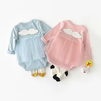 Jaundzimušais Meiteņu Drēbes Princess Kokvilnas Garām Piedurknēm Baby Ķermeņa Uzvalks Zīdaiņu Apģērbs Eņģeļu Spārnu Baby Girl Kombinezonus 40