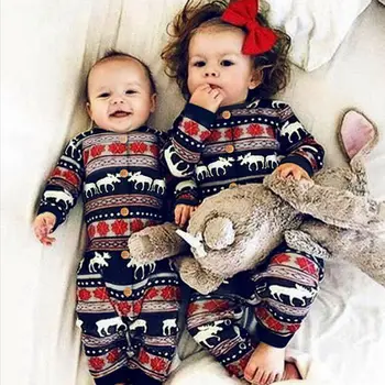 Jaundzimušiem Bērniem, Baby Meitene Zēns ar garām piedurknēm Ziemassvētku Romper Topi Jumpsuit Bikses Ziemassvētku Tērpiem, ziemā silts Apģērbs