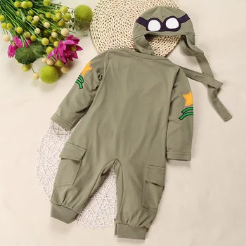 Jaundzimušo Bērnu Apģērbu Kombinezonus Lidotājs Ar Garām Piedurknēm Jumpsuit Kapuci Armijas Zaļā Jumpsuit Baby Kids Meitenes Zēni