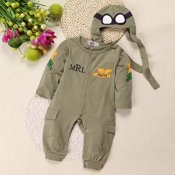 Jaundzimušo Bērnu Apģērbu Kombinezonus Lidotājs Ar Garām Piedurknēm Jumpsuit Kapuci Armijas Zaļā Jumpsuit Baby Kids Meitenes Zēni