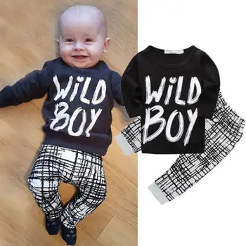 Jaundzimušo Bērnu Bērni Zēnu Apģērbu Komplekts Ar Garām Piedurknēm Krekls Topi+Bikses Ar Garām Piedurknēm Vēstuli Black Jauki Pavasara Apģērbs, Apģērbu Komplekts
