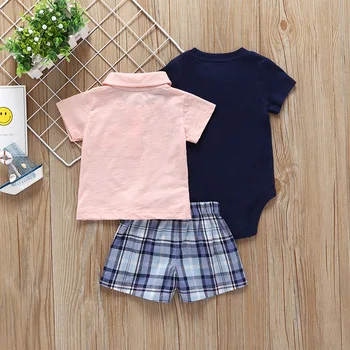 Jaundzimušo Bērnu, Zēnu Apģērba Komplekts 2020. Gada Vasaras Modes Kokvilnas ar Īsām Piedurknēm Topi+Romper+Bikses 3 Gab komplekti Toddler Zēnu Drēbes Tērpiem