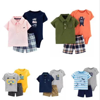 Jaundzimušo Bērnu, Zēnu Apģērba Komplekts 2020. Gada Vasaras Modes Kokvilnas ar Īsām Piedurknēm Topi+Romper+Bikses 3 Gab komplekti Toddler Zēnu Drēbes Tērpiem