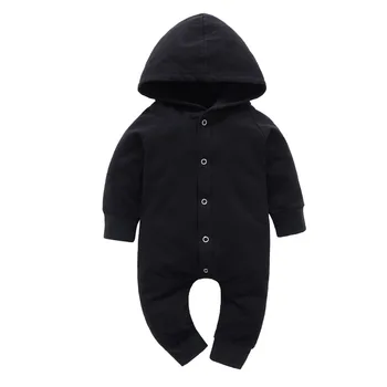 Jaundzimušo bērnu, zēnu, meiteņu apģērbs romper garām piedurknēm toddler cietā jumpsuit playsuit bērnu kapuci apģērbs no 0-24M karstā pārdošanas