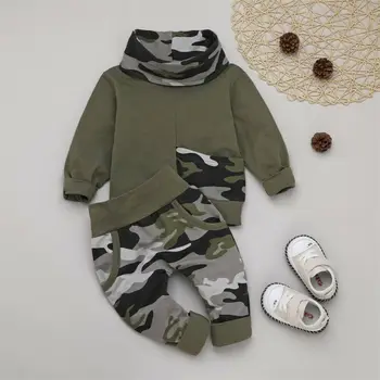 Jaundzimušo Puiku Ziemas Drēbes, Hoodies sporta Krekls Top + Bikses 2GAB Apģērbs Uzstādīt Armijas Zaļā Zēnu Apģērba Komplekts Kokvilnas Tracksuit Komplekti