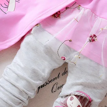 Jaundzimušā Apģērbu Pavasarī Baby Girl Apģērbu Komplekts Regulāri Piedurknēm O-Veida Kakla Skaistumu Bowknot Iespiesti Meitene Apģērbs Bērnu Komplekti Todder Uzvalks