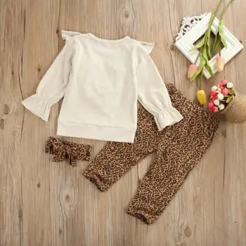 Jaundzimušā bērna Baby Girl Apģērbu ar garām Piedurknēm Savirmot Topi sporta Krekls+Bikses, Leoparda Apģērbs Rudens Ziemas Drēbes, 2gab 0-5T