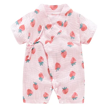 Jaundzimušā bērna Baby Zēni Meitenes Karikatūra Dzijas Drēbes Kimono Romper Jumpsuit Sleepwear gadījuma Vasaras jauno dzimis drēbes roupa infantil