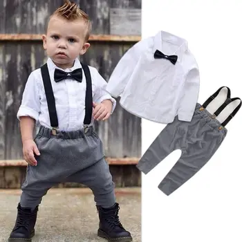 Jaundzimušā Bērna Baby Zēnu Apģērba Komplekts Zēniem Džentlmenis, Uzvalkus Ar Garām Piedurknēm Krekli, Topi+(Dungriņi) Zeķu Bikses Uzstādīt Bērnu Apģērbs