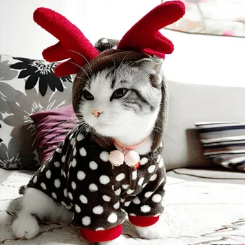 Jauni Mājdzīvnieki Kaķu Apģērbu Ziemassvētku Saģērbt Kostīmu Gudrs Ziemeļbriežu Mētelis Pelēkā Vārna Ar Sarkanu Ragi Pet Suns Ziemā Saglabāt Siltu Apģērbu