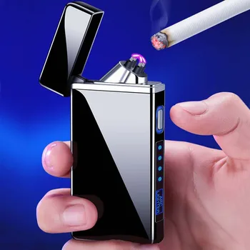 Jauninātu USB Elektriskās Šķiltavas Pirkstu drukāt Touch Uguns, Elektroniskās Plazmas Dual Loka Vieglāks Pretvēja Metāla Cigarešu LightersGadget