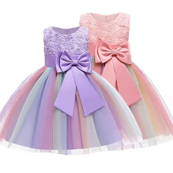 Jauno Gadu Bērnu Lielo Loku Tutu Princešu Kleitu Par Meiteni, Elegants Ziedu 3D Birthday Party Saģērbt Bērnu Drēbes Meitenei