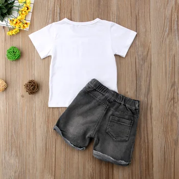 Jauno Modes Gadījuma Toddler Bērniem Zēni Meitenes Drēbes ar Īsām Piedurknēm Drukāt Vasaras Topi, T-kreklu Džinsa Bikses Tērpiem Komplekts 1-6T