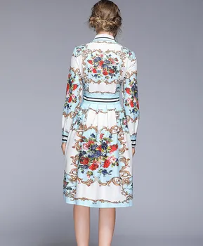 Jauno Modes Skrejceļa Dizainera Kleita Sieviešu garām piedurknēm, Elegants Ziedu Raksts Iespiests Vidum Teļš Puse Kleita