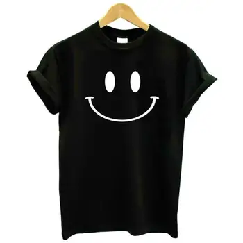 Jauno Modes Smaidu Sejā Laimīgs Burtiem Drukāt Īsām Piedurknēm Kokvilnas T-Krekls Sievietēm Augšā T-Krekls Sieviešu Sievietēm, Plus Lieluma Grafiskais