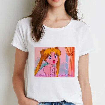 Jauno Modes T Krekls Sievietēm Sailor Moon Vasaras Harajuku Īsām Piedurknēm Smieklīgi Ulzzang T-Krekls Gudrs Kaķis Tshirt Multfilmu Top Lakrosa Sieviešu