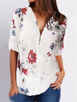 Jauno modes V-veida kakla krekls ar rāvējslēdzēju krekls gadījuma zaudēt sievietei krekls, liela izmēra kreklu