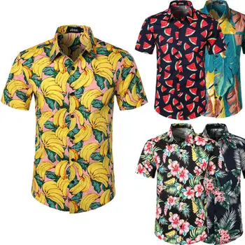Jauno Modes Vīrieši Havaju Vasarā Ziedu Iespiesti Beach, Jūras Īsām Piedurknēm Luau Krekls Topi Blūze dažādās Krāsās S-2XL Tee