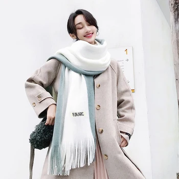 Jauno modes šalle sieviešu ziemas korejiešu studenti Pušķi adīt garš, biezs, silts stils mazu, svaigu, vilnas apkakle