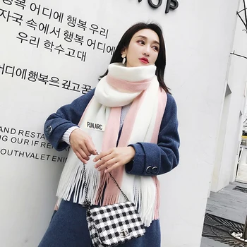 Jauno modes šalle sieviešu ziemas korejiešu studenti Pušķi adīt garš, biezs, silts stils mazu, svaigu, vilnas apkakle