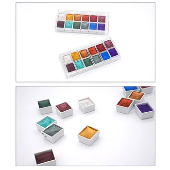 Jauns 12 Krāsas Portatīvo Spīguļi, Akvareļu Krāsu Komplekts Metālisks Zelta Pigmenta Krāsas Instrumenti DIY Zīmēšanas DOM668