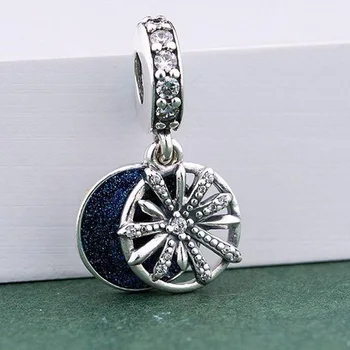 Jauns 925 Sterling Sudraba Pērles Zilas Debesis Dzirkstošais Zvaigzne Piekariņi fit Original Pandora Aproce Sieviešu DIY Rotaslietas