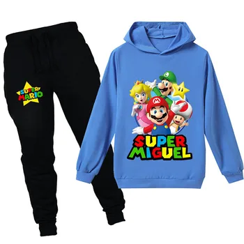 Jauns bērnu apģērbu pavasarī un rudenī karikatūra Super Mario Kapuces džemperis bikšu kostīms gadījuma sporta Halloween kostīms