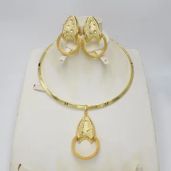 JAUNS DIZAINS Ltaly 750 Zelta krāsas Rotaslietām Komplekts Sievietēm āfrikas krelles jewlery modes kaklarota, auskaru komplekts, rotaslietas