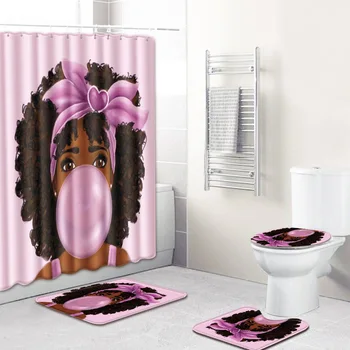 Jauns Krāsains Āfrikas Sievietēm Drukāšanas Tualetes Pad Cover Vannas Paklājiņš Dušas Aizkaru Komplekts 4gab/set Tualete Tualetes Piederumi