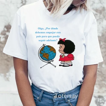 Jauns Sieviešu t-krekls ar multfilmas mafalda paren el mundo que man quiero bajar drukāt Dāmas t krekls vasaras Harajuku 90s meitene krekls topi