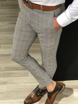 Jauns Vīriešu Vintage Pleds Uzvalku Bikses Formālu Kleita Business Casual Slim Fit Bikses Kāzu Svinības, Oficiālas Klasika Pārbaudiet Uzvalku Bikses