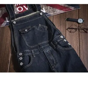 Jaunu 2018 Modes Vintage Dizaina Kabatas Džinsi Džinsa Kombinezons Vīriešu Ikdienas Mazgāšanas Izdilis Krūšautlenču (Dungriņi) Džinsi Vīriešu Blue Jean Jumpsuit