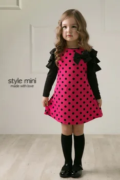 Jaunu 2019 Modes Meitene Kleita Puse Princese Kleita Polka Dot print Cute Bow Bērnu Apģērbs Pavasara Rudens Drēbes Bērniem
