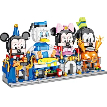 Jaunu 2021 4in1 Disney Anime Mickey Minnie Donald Duck Modeļa Veidošanas Bloku Modeļa Pilsētas Izglītības Rotaļlietas Bērniem Dāvanu