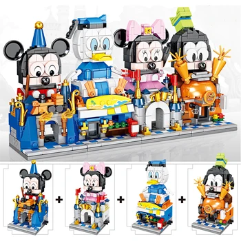 Jaunu 2021 4in1 Disney Anime Mickey Minnie Donald Duck Modeļa Veidošanas Bloku Modeļa Pilsētas Izglītības Rotaļlietas Bērniem Dāvanu