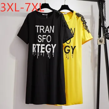 Jaunu 2021. gada vasarā plus izmēra t-krekls, kleita sievietēm lielu īsām piedurknēm mīksti kokvilnas drukāt vēstuli kleita dzeltena 3XL 4XL 5XL 6XL 7XL