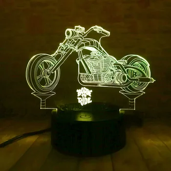 Jaunu 3D krosa Motociklu Lampas Krāsains USB LED Nightlight Vizuālo Remote Touch Switch 3D Nakts Gaismas Ilūziju, Guļamistaba Deco