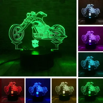 Jaunu 3D krosa Motociklu Lampas Krāsains USB LED Nightlight Vizuālo Remote Touch Switch 3D Nakts Gaismas Ilūziju, Guļamistaba Deco