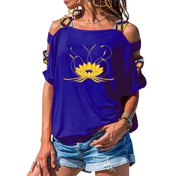JAUNU 3d Mandala Lotus Sieviešu t Kokvilnas Gadījuma Smieklīgu t kreklu Meitene Īsām Piedurknēm Sexy Dobi No Pleca Top Tee