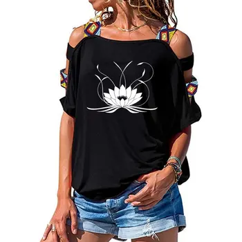 JAUNU 3d Mandala Lotus Sieviešu t Kokvilnas Gadījuma Smieklīgu t kreklu Meitene Īsām Piedurknēm Sexy Dobi No Pleca Top Tee