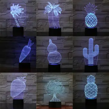 Jaunu 3D Optica Augu Lampas USB LED Nakts Gaisma Kokosriekstu Koku Zemeņu Dzimšanas dienas Svētku Klāt Bērniem Anotācija Akrila Lamparas