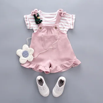 Jaunu Bērnu Īsām Piedurknēm Komplekts meitenēm Modes Vasaras Meiteņu drēbes Princess krekls+ Bikses 2gab Uzvalks 18m-4t Meitene Apģērbs Infantil