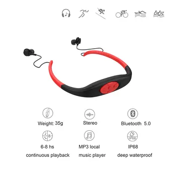 Jaunu IPX8 Bluetooth Austiņas ar FM Stereo Austiņas Ūdensizturīgs Peldēšana Austiņas Mini Sporta Bezvadu Austiņas Mp3 Atskaņotājs 8GB