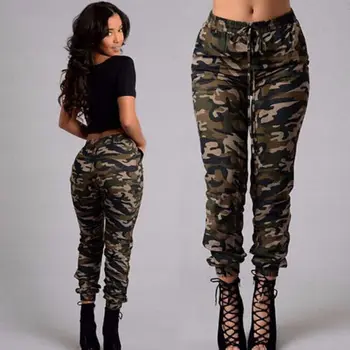 Jaunu Karstā Pārdošanas Stretchy Josta Konverģentu Bikses Modes Plus Lieluma Maskēties Stilīgs Izdilis Armijas Zaļā Džinsa Bikses Sievietēm