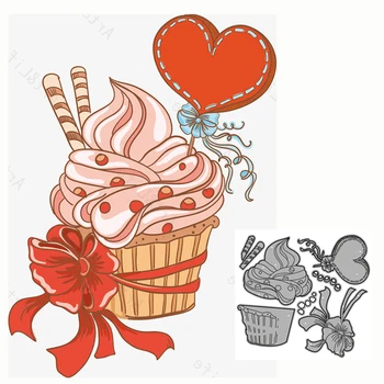 Jaunu Metāla Griešanas Mirst saldējuma Torte Sirds Balonu Ziedu Šablonus, lai Padarītu Scrapbooking Albumu Papīra Kartēm Spiešanu Die Cut